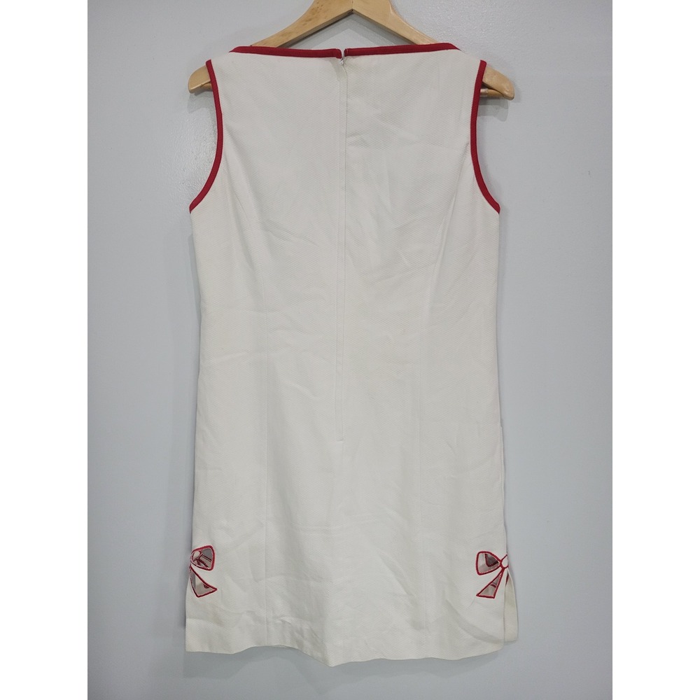 Lilly Pulitzer White Tag Cotton Pique Shift Dress Red Trim Bow Cutouts Womens 12 - Picture 6 of 10